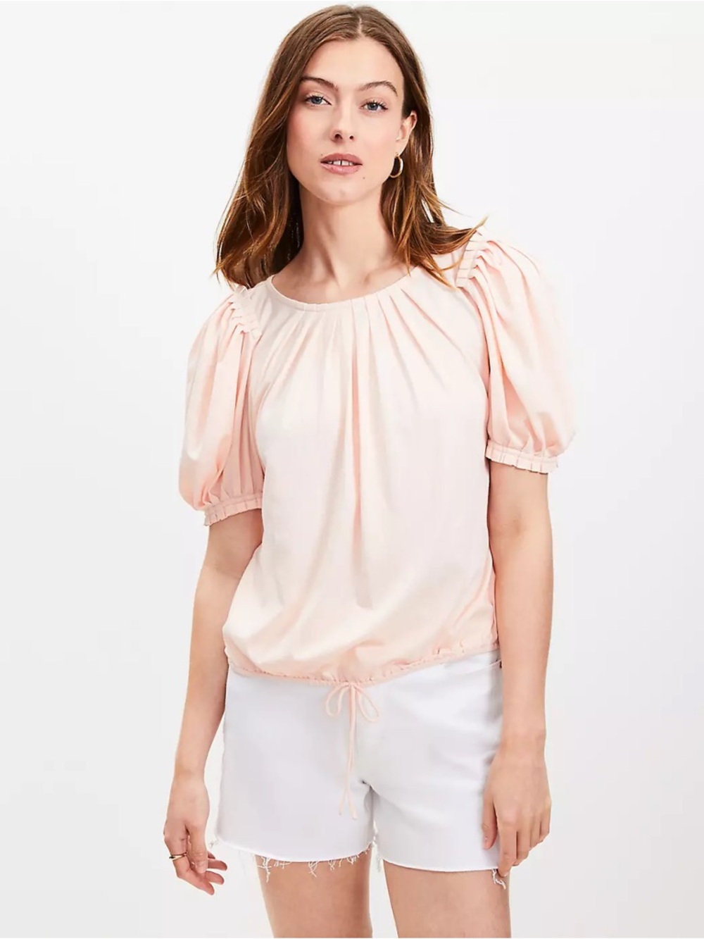 Loft 2025 Pink Pleated Tie Puff Sleeve Top Size XS